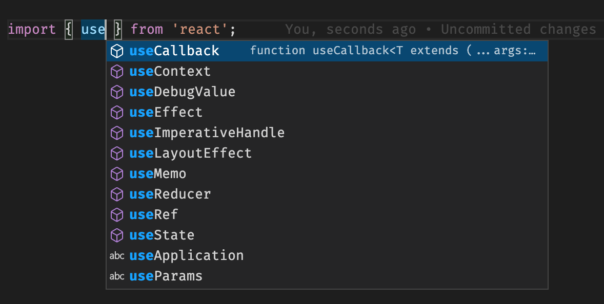 Easily find the hooks provided by React's core.