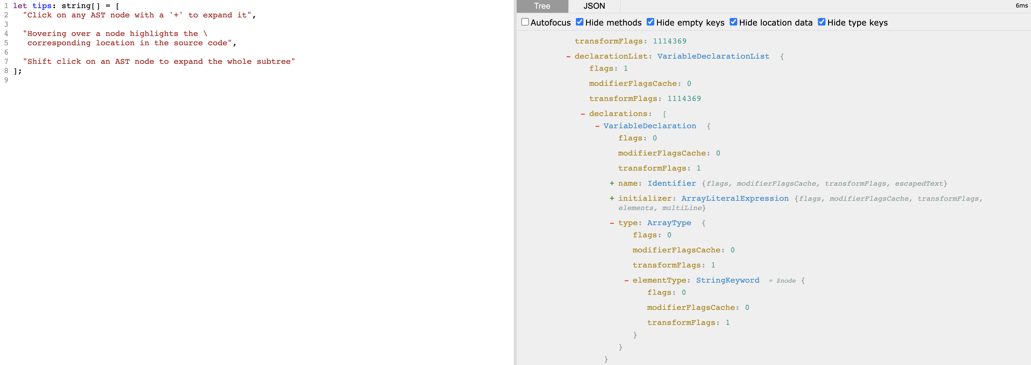 Example of TypeScript AST preview using https://astexplorer.net/