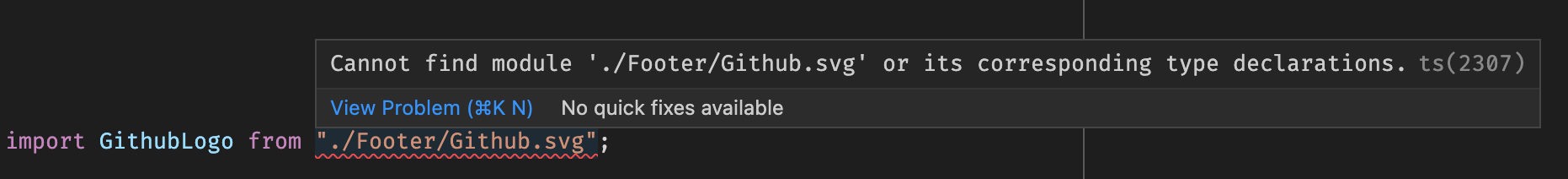 TypeScript does not know how to find the type declarations of *.svg modules.